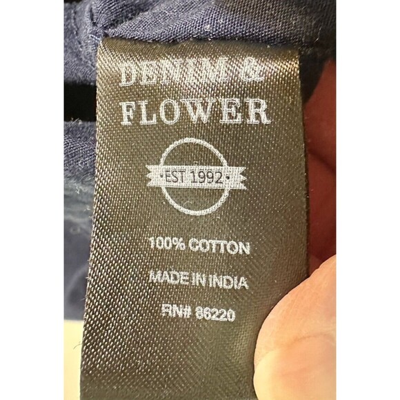 Denim & Flower Ricky Singh Men's L Shirt Navy Blue White Pin Dot Slim Fit Cotton - Picture 16 of 16